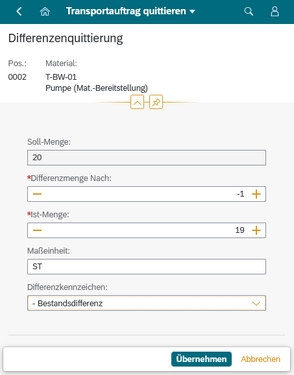 clavis Fiori WM App – TA-Quittierung zur Lagereinheit