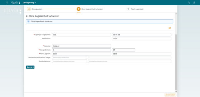 clavis Fiori WM App – Ad-hoc Umlagerung