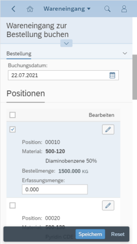 clavis Fiori WM App – Wareneingang - Wareneingang zur Bestellung buchen