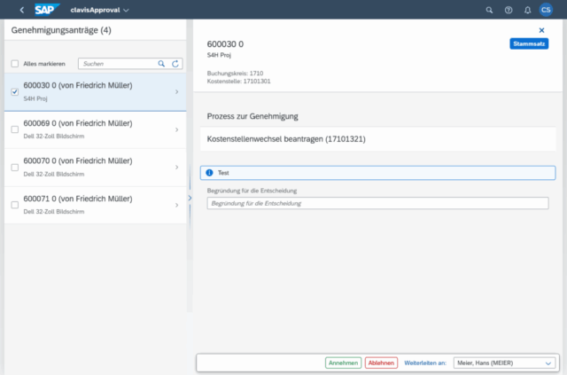 Genehmigungs-Workflow bei Änderungen zum Anlagevermögen - clavisApproval - Detailansicht