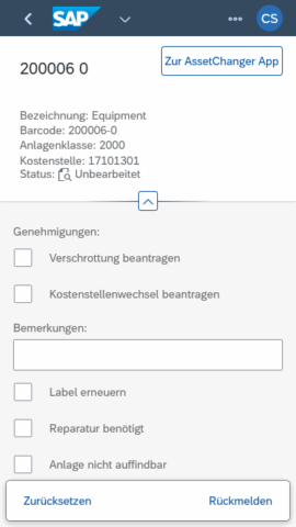 clavisAssetory 2.0 Detailansicht clavis Fiori App Anlageninventur – clavisAssetory - Detail